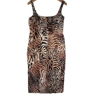 DAVID MEISTER VINTAGE Y2K ANIMAL PRINT BODYCON MIDI COCKTAIL DRESS WOMENS 6